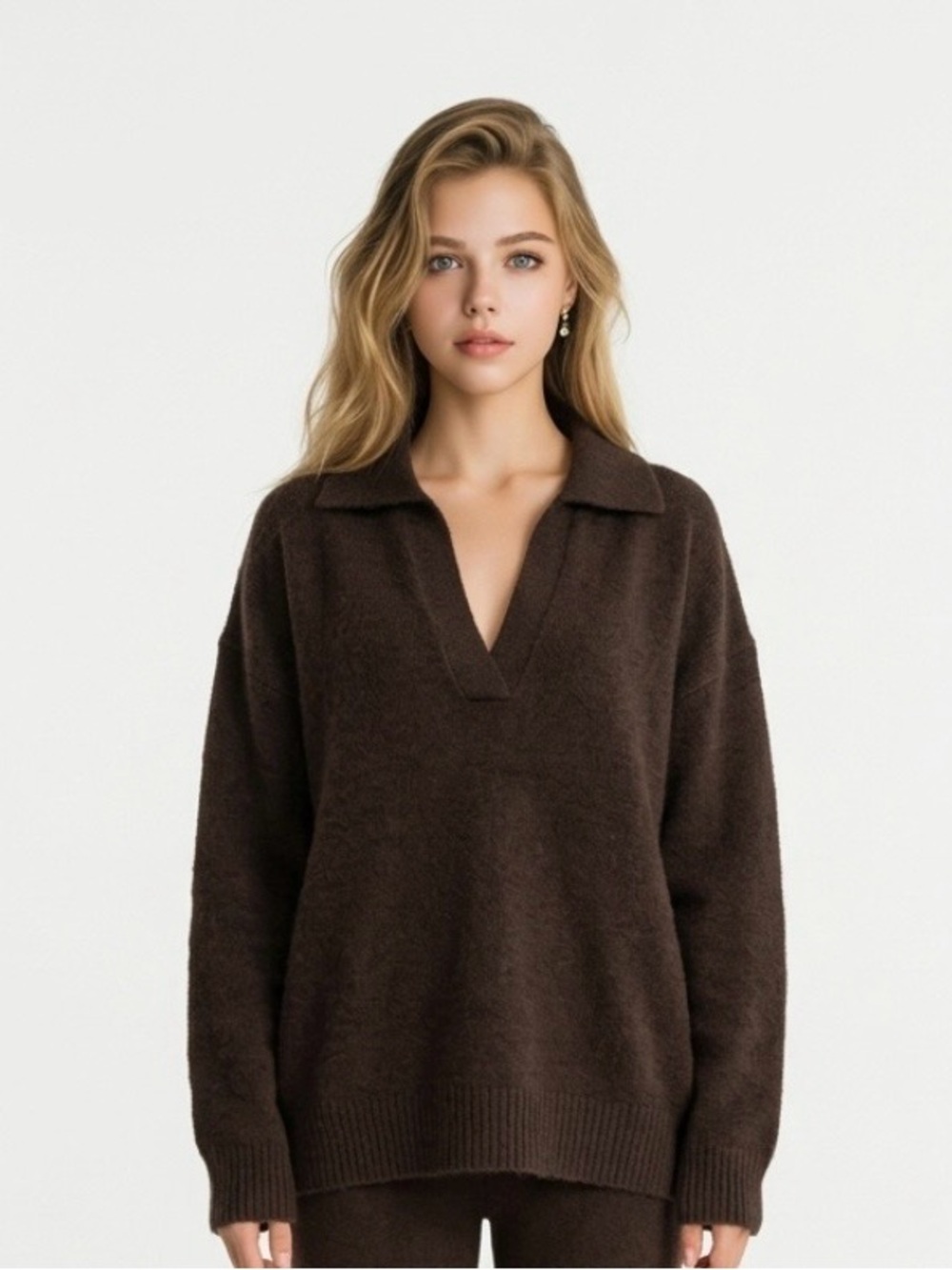 H&M Dark Brown V-Neck Collar Sweater